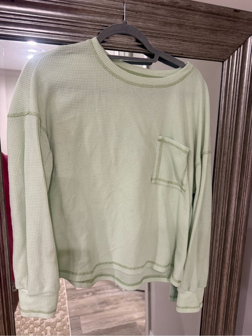 Light Mint Waffle Knit Long Sleeve Top